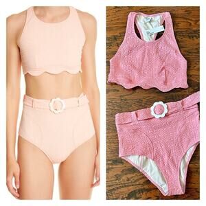 Lisa Marie Fernandez PINK Scallop Hi-Waist 2 Pieces Belted Bikini Sz US 4/6 NWT